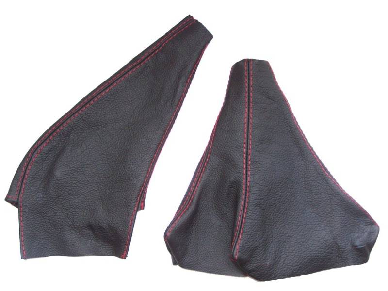 Für Mitsubishi GTO 3000 GT 1989–2000 Schaltknauf- & Handbremsmanschette Leder schwarz mit roten Nähten von The Tuning-Shop