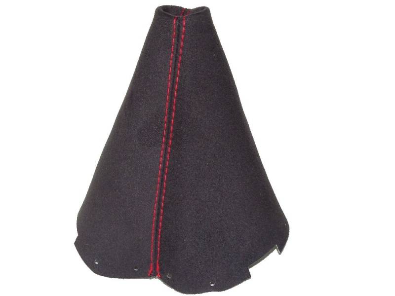 Schaltsack, schwarzes Wildleder, rote Nähte. von The Tuning-Shop Ltd