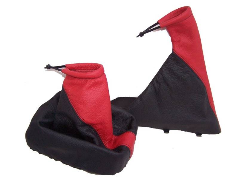Für Vauxhall Opel Tigra A 1994–2001 Gear & Handbremsmanschette-Schwarz/Rot Leder von The Tuning-Shop