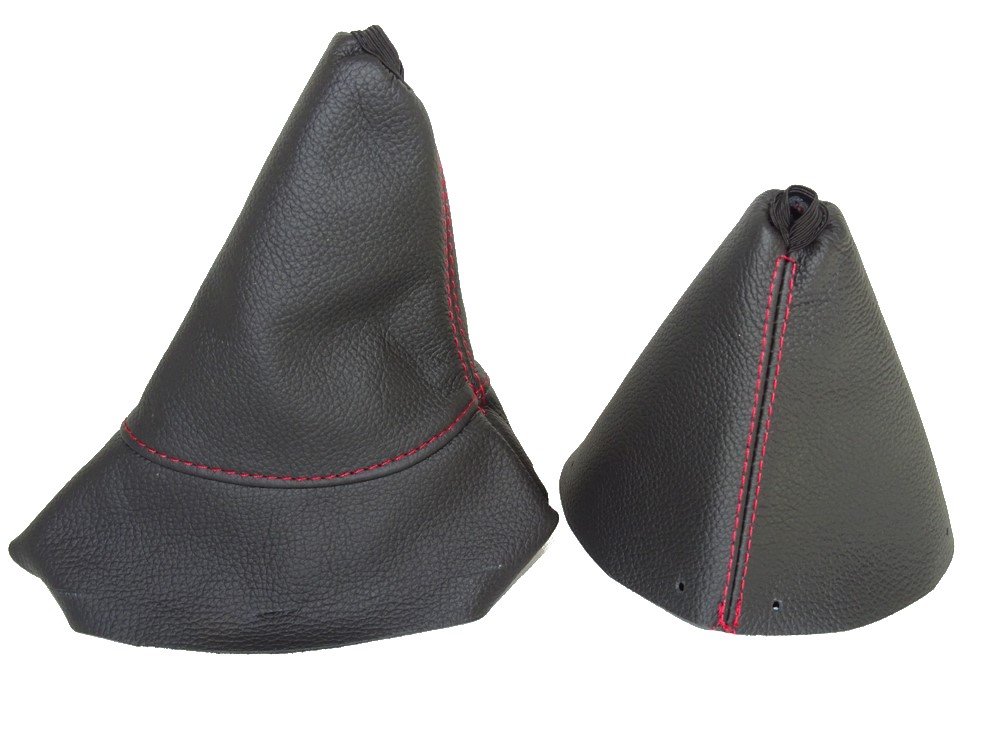 Für Peugeot 308 2007–2013 6 Speed Gear & Handbremsmanschette Leder schwarz Naht rot von The Tuning-Shop Ltd
