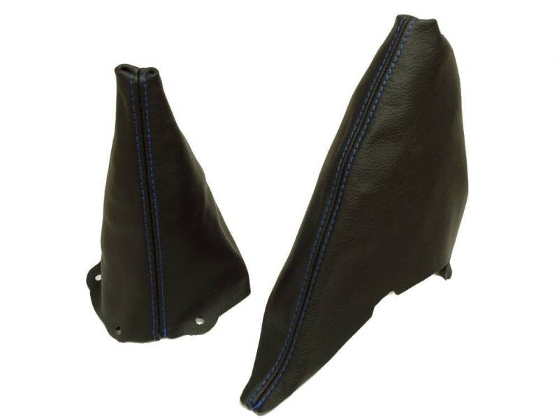 Für Mini Cooper R50 R53 s-one 2001–2006 Manuelle Gear & Handbremsmanschette schwarz Italienisches Leder Blau Naht von The Tuning-Shop Ltd