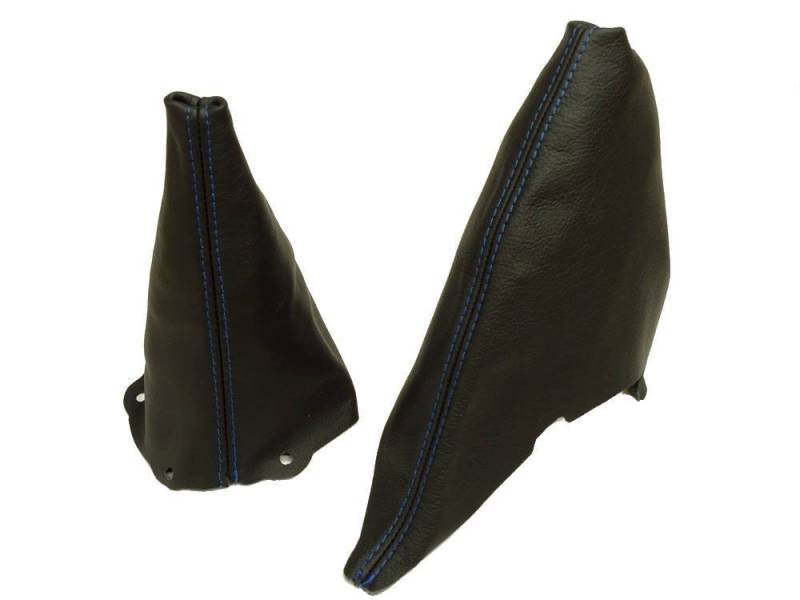Für Mini Cooper R50 R53 s-one 2001–2006 Manuelle Gear & Handbremsmanschette schwarz Italienisches Leder Blau Naht von The Tuning-Shop