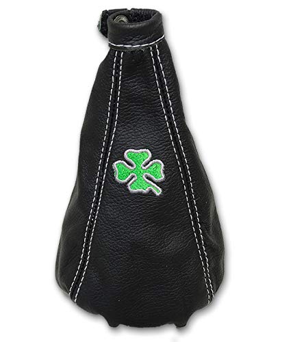 Schaltsack Schaltmanschette schwarz Leder Stickerei "Clover von The Tuning-Shop