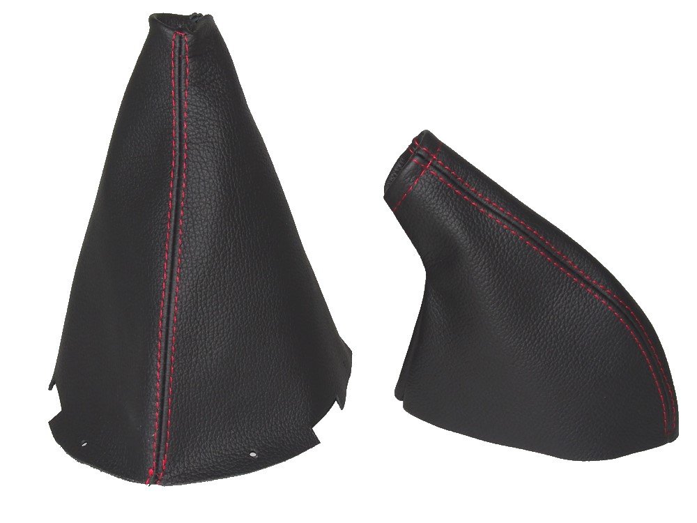 Schaltsack und Handbremsmanschette, schwarzes Leder, rote Naht von The Tuning-Shop Ltd