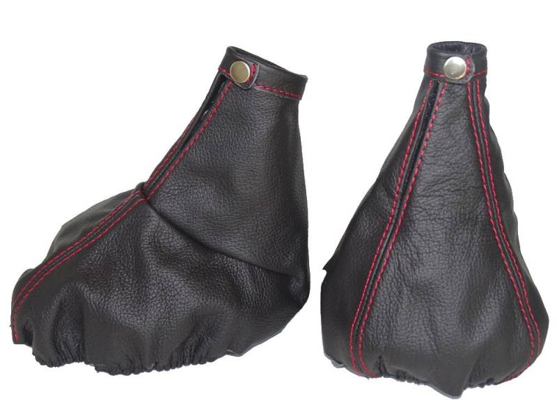 Schaltsack und Handbremsmanschette aus echtem italienischen Leder, schwarze Naht von The Tuning-Shop Ltd