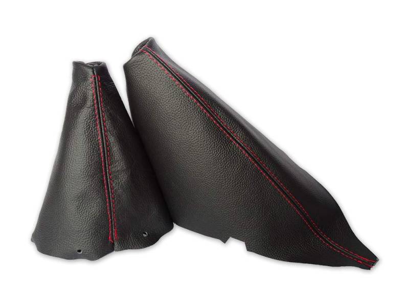 The Tuning-Shop Ltd Mini Cooper S-One R50 R53 Set Schaltknauf + Handbremsmanschette schwarz Leder mit roter Naht maßgefertigt für EIN bestimmtes Modell - Nicht universal von The Tuning-Shop