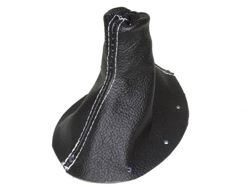 Schaltsack Schaltmanschette schwarz Leder weiß Nähten von The Tuning-Shop