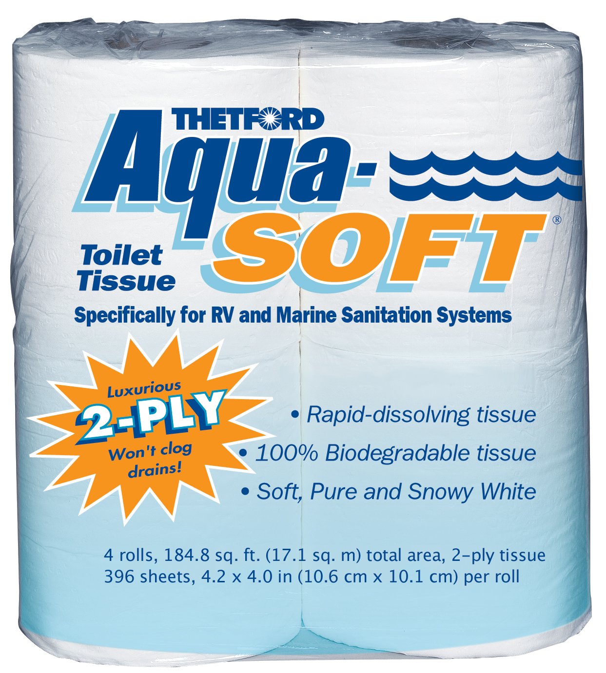 Thetford 03300 Aqua-Soft WC-Tissue, 2-lagig, 4 Rollen von Thetford