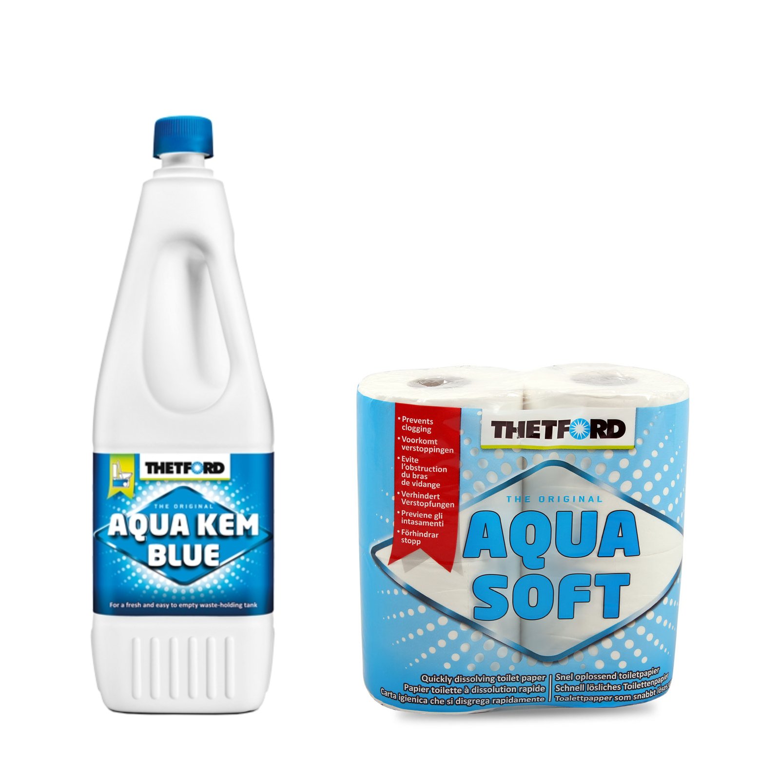 Thetford Aqua Blue Toiletten Zusatz für den Abwasserbehälter (2 Liter + Aquasoft) von Thetford