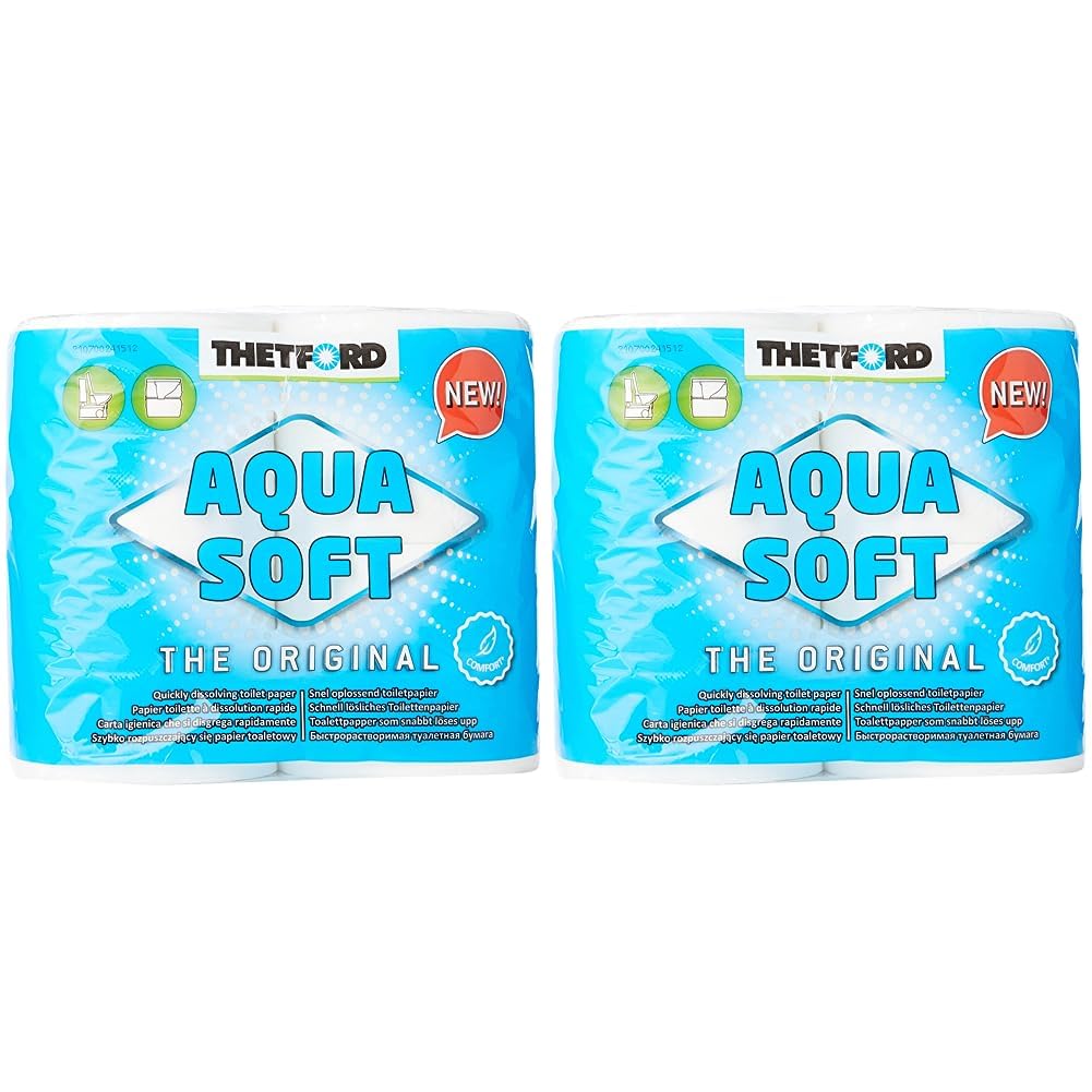 Thetford Aqua Soft WC Papier Toilettenpapier für mobile Toiletten 4 Rollen/Btl. Campingtoiletten Camping Outdoor Klopapier (Packung mit 2) von Thetford