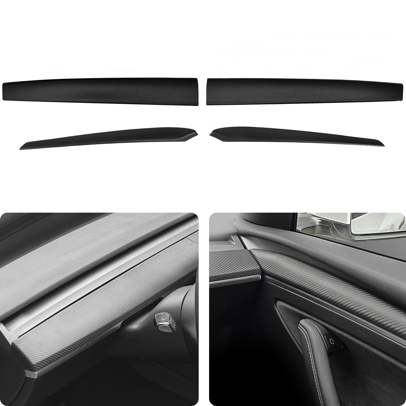 ThinsGo für Tesla Model 3 Model Y Dash Wrap Türverkleidung Dashboard Cover Interior Matte Carbon Fiber Pattern Decoration Wrap Kit Zubehör 4PCS von ThinsGo