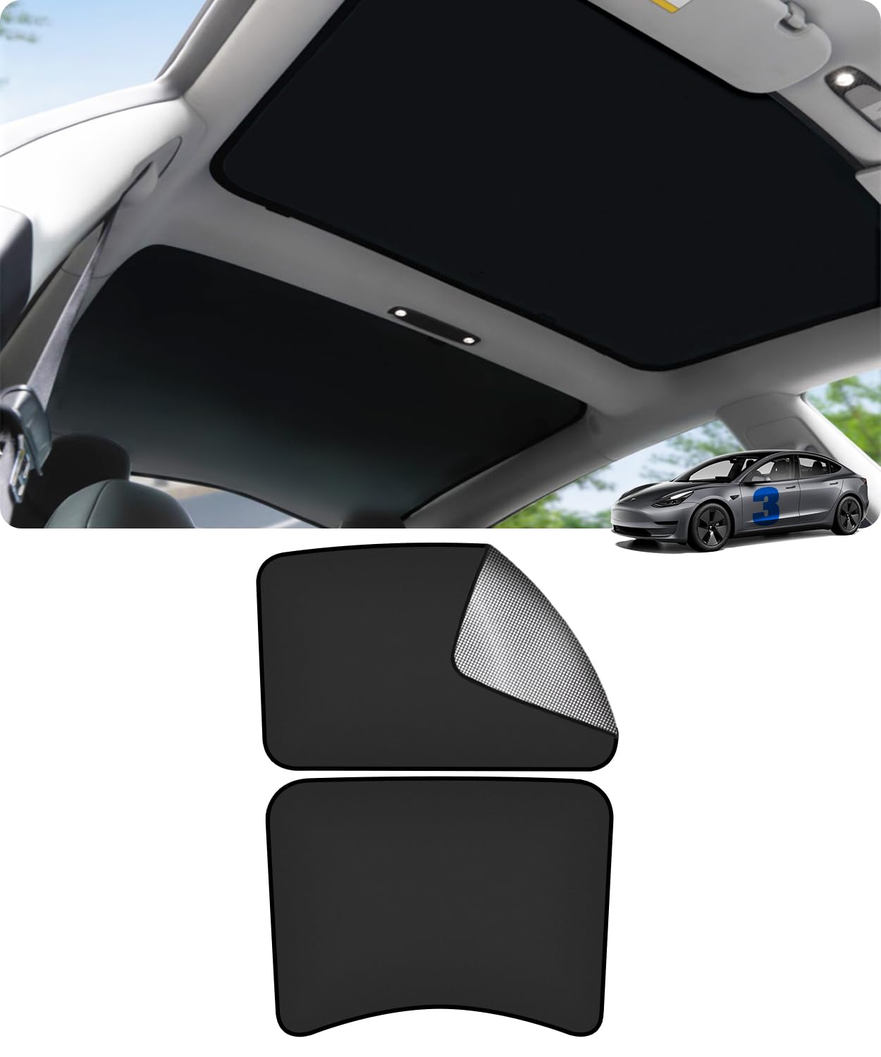 ThinsGo für Tesla Model 3 Sonnendach Sonnenschutz Doppelschicht Reflektierende Lichtbarriere Silber lackiert Glasdach Sonnenschutz für Model 3 2021-2024, Zubehör für Tesla von ThinsGo
