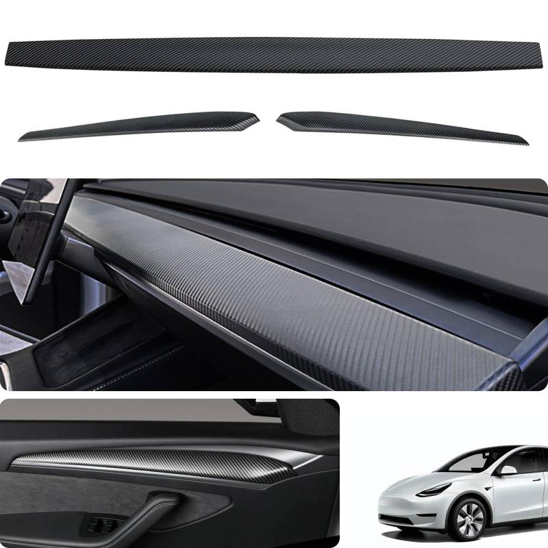 ThinsGO für Tesla Model Y Dash Wrap Einteilige Instrumentenabdeckung Armaturenbrettabdeckung Vordere Türverkleidung Innenraum Mattes Kohlefasermuster Dekoratives Wrap-Kit für Model Y 2021-2023 3PCS von ThinsGo