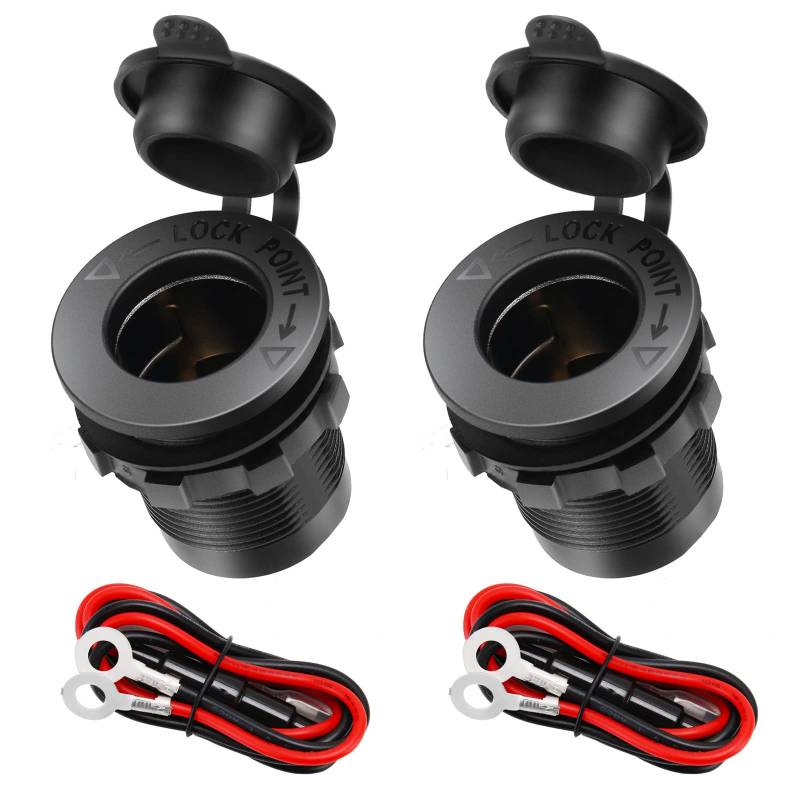 Thlevel 2 Stücke Auto Zigarettenanzünder Steckdose Wasserdicht Marine Grade Adapter mit 60cm Anschlusskabel KFZ Zigaretten Anzünder Buchse Stecker für 12V bis 24V DC Boot Motorrad von Thlevel