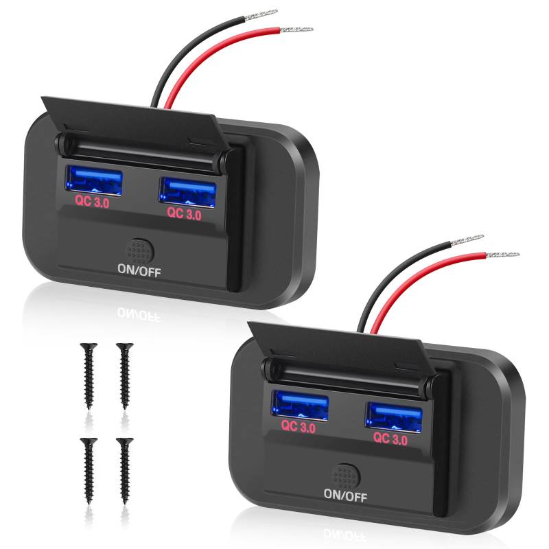 Thlevel 36W USB Steckdose 12V Ladebuchse Auto Ladegerät Dual QC3.0 Handy Schnellladung Wasserdicht mit Schalter für 12V-24V VKFZ Wohnmobil Boot von Thlevel
