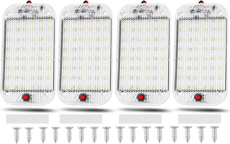 Thlevel Auto Innen Beleuchtung LED KFZ Innenraumbeleuchtung 12V-85V Weiß Lampe mit Schalter für Wohnmobile LKW Van Universal 4 Stücke von Thlevel