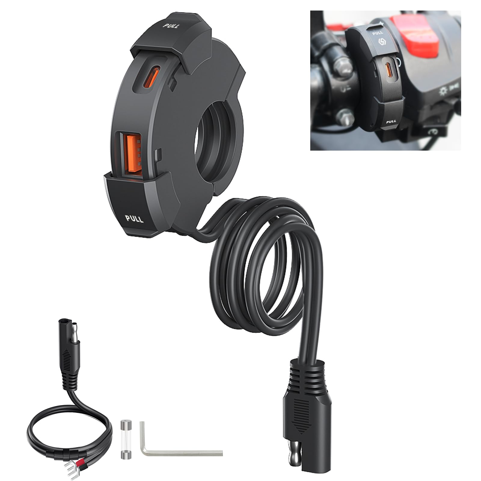 Thlevel USB C Steckdose 12V Motorrad Ladegerät 48W QC3.0 USB-A und PD Type-C für 12V/24V Wohnmobil KFZ Boot Auto von Thlevel