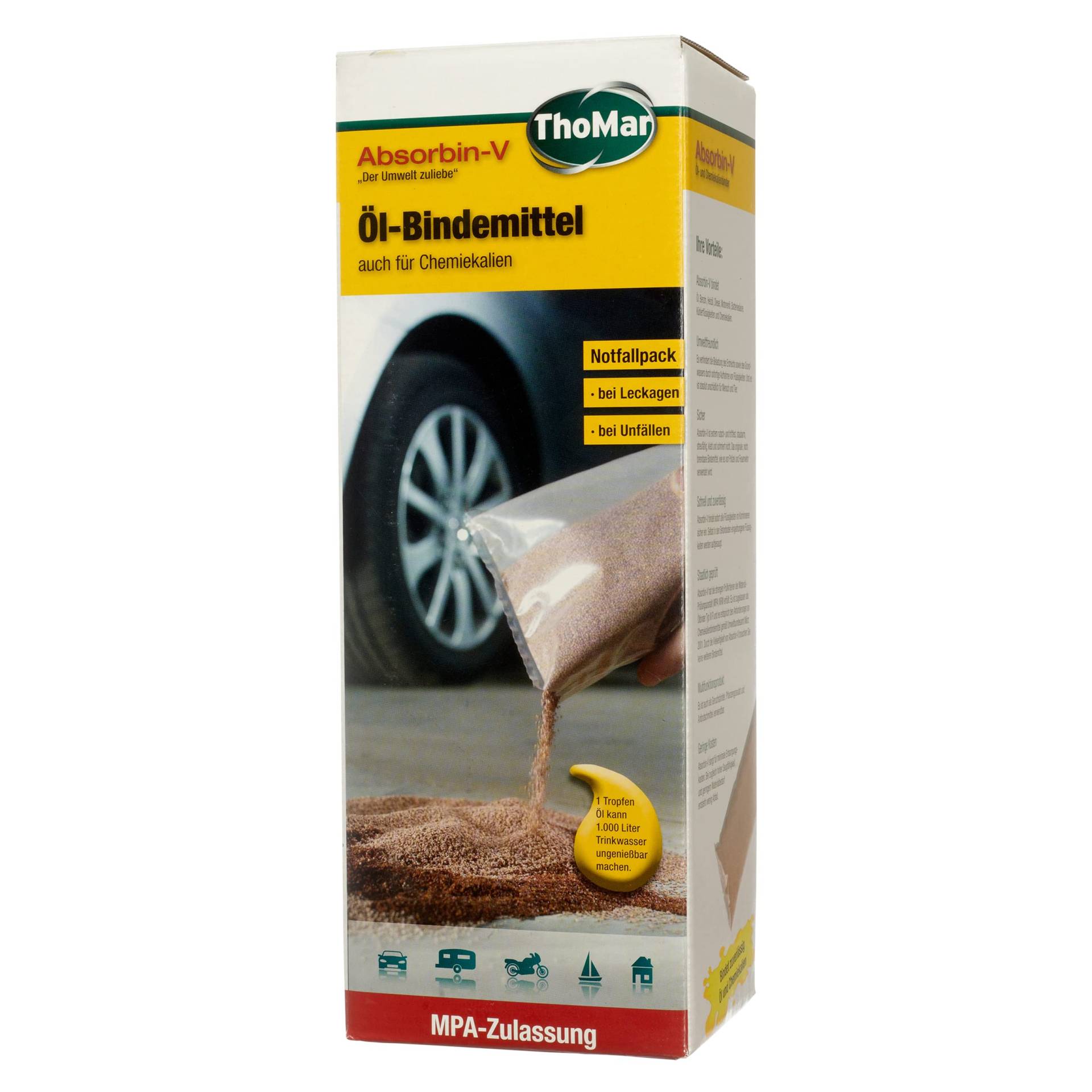 ThoMar Absorbin-V Öl-Bindemittel, 1kg Granulat, bindet schnell und sicher ca. 0,9 Liter ausgelaufenes Öl und bis zu 1,5 Liter Chemikalien, verhindert mögliche Umweltschäden von ThoMar