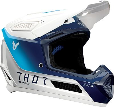 Thor Fleet Storm, Motocrosshelm - Weiß/Dunkelblau/Hellblau - M von Thor
