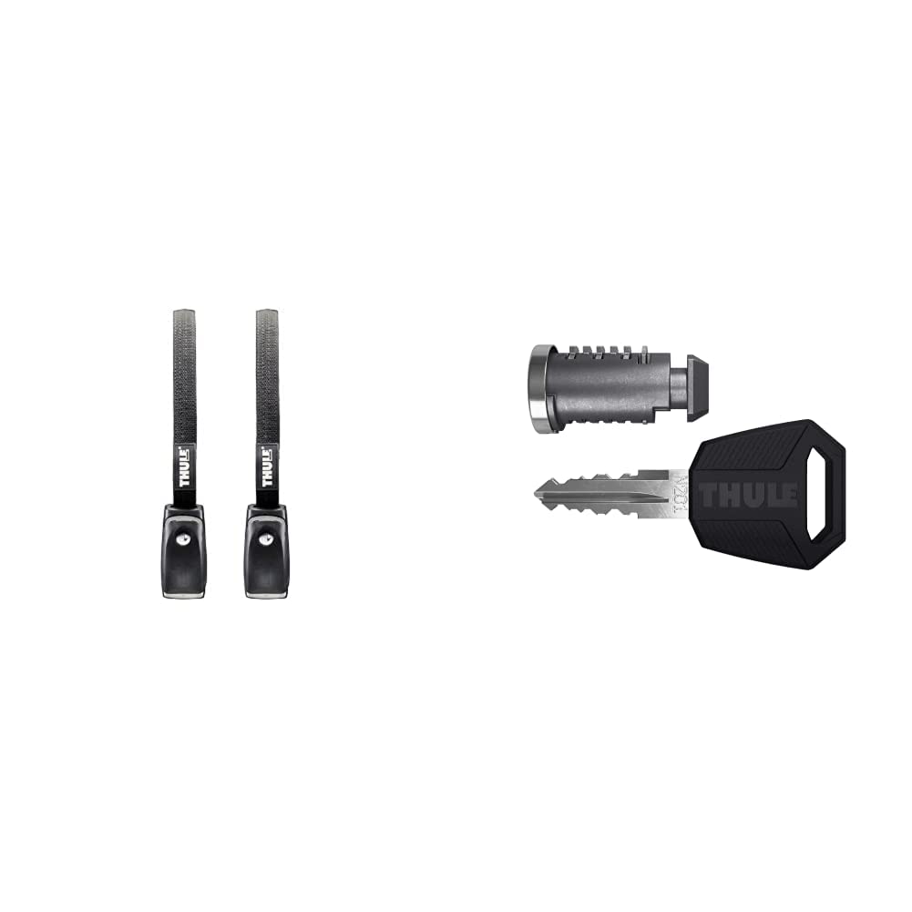 Thule 841000 abschließbarer Spanngurt & 450800 One-Key 8 System 8 Pack, silber/schwarz von Thule