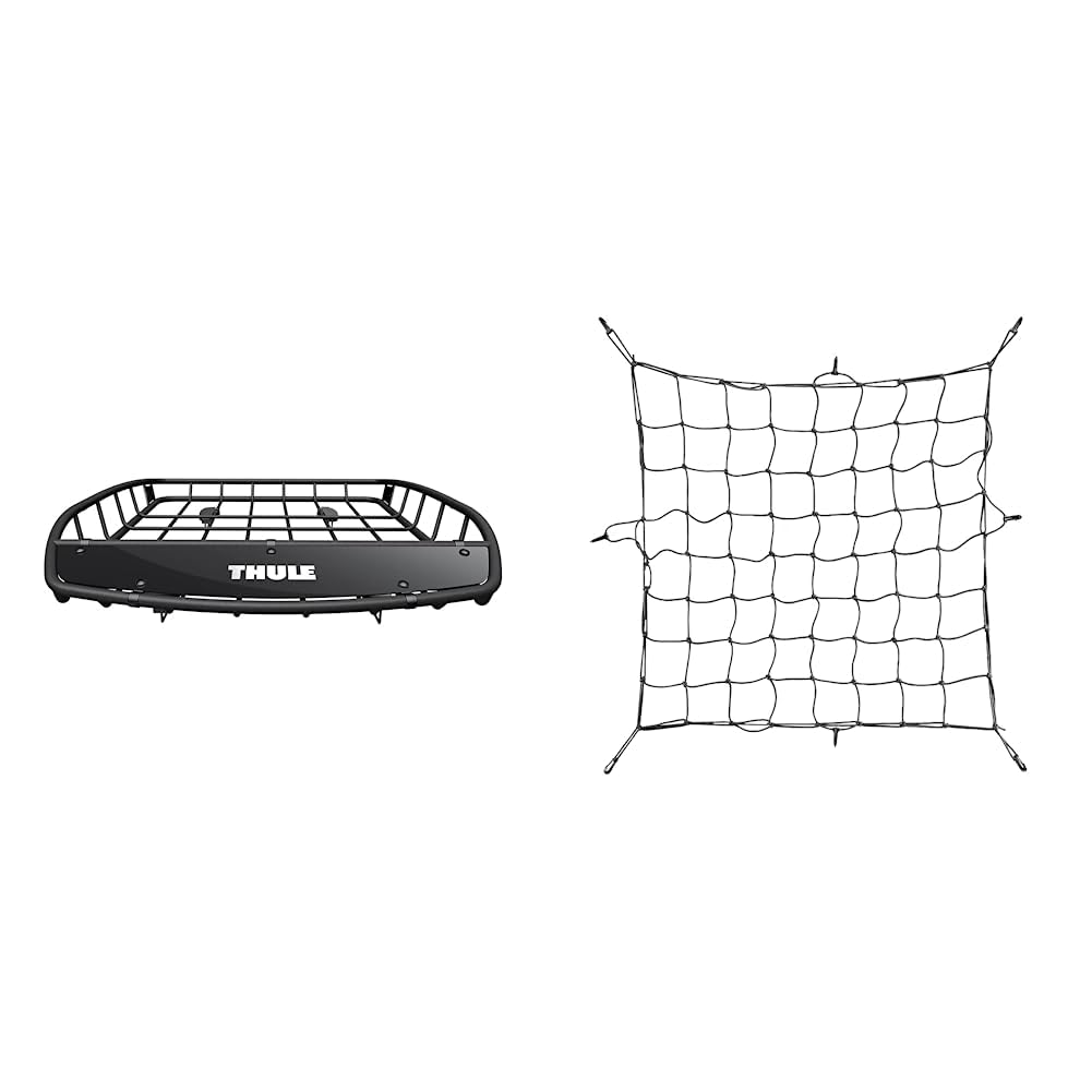 Thule 859002-Gepäckträger Dach Canyon, schwarz & 595100 Gepäcknetz Zubehör, 130 x 90 cm von Thule