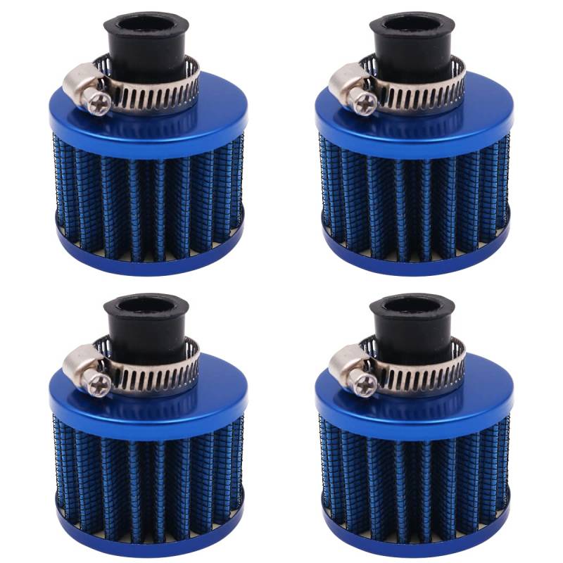 Tiardey 4 Stück 12 mm Auto-Ansaugluftfilter Universal-Kaltluft-Ansaugfilter-Kit Kurbelgehäuseentlüftungsabdeckung – Blau von Tiardey