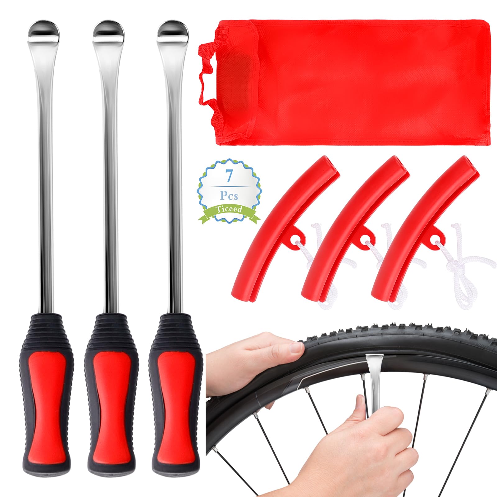 Ticeed Reifenheber Reifen Montiereisen Montierhebel Werkzeug Tire Spoons Lever Reifenwechselset für Motorrad Fahrrad Reifen 3 x Rad Felge Protektoren 3 x Fahrrad Reifenheber von Ticeed