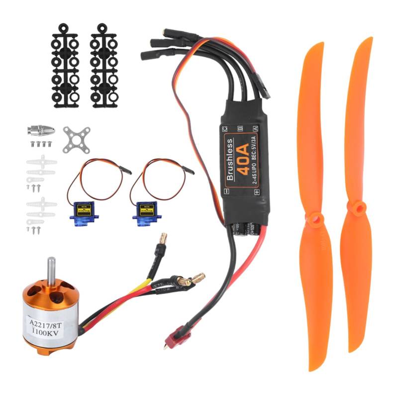 Tihebeyan Servo, A2217 1100KV bürstenloser Motor 40A ESC SG90 9G Micro Servo 1060 Propeller für RC Flugzeug (A2217 KV1100KV Brushless Motor 40A ESC SG90 9G) von Tihebeyan