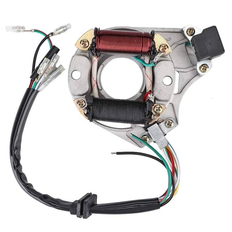 Magneto Stator, ABS Aluminiumlegierung 2 Spulen Zündstator Magnetplatte Zündmagnet Statorplatte Statorspulenplatte Coil Zündgenerator Ersatz Pit Dirt Bike ATV Go Kart Pitbike Motorrad Roller Moped von Tiiyee