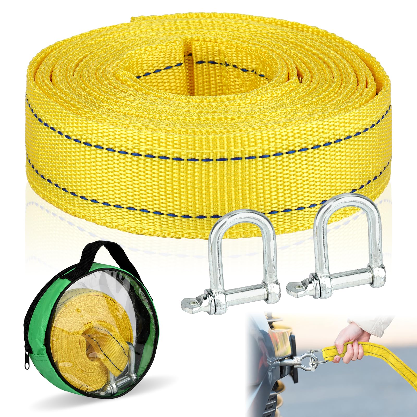 Abschleppseil, 4M x 4,5cm Abschleppseil Auto, Abschleppseil PKW mit 2 Sicherheits-U-Ring-Haken und Aufbewahrungstasche, Polyester Tow Rope Kit für Off-Road Recovery & Abschleppen Abschleppseil, 4M x 4,5cm Abschleppseil Auto, Abschleppseil PKW mit 2 Sicherheits-U-Ring-Haken und Aufbewahrungstasche, Polyester Tow Rope Kit für Off-Road Recovery & Abschleppen von Tikplus
