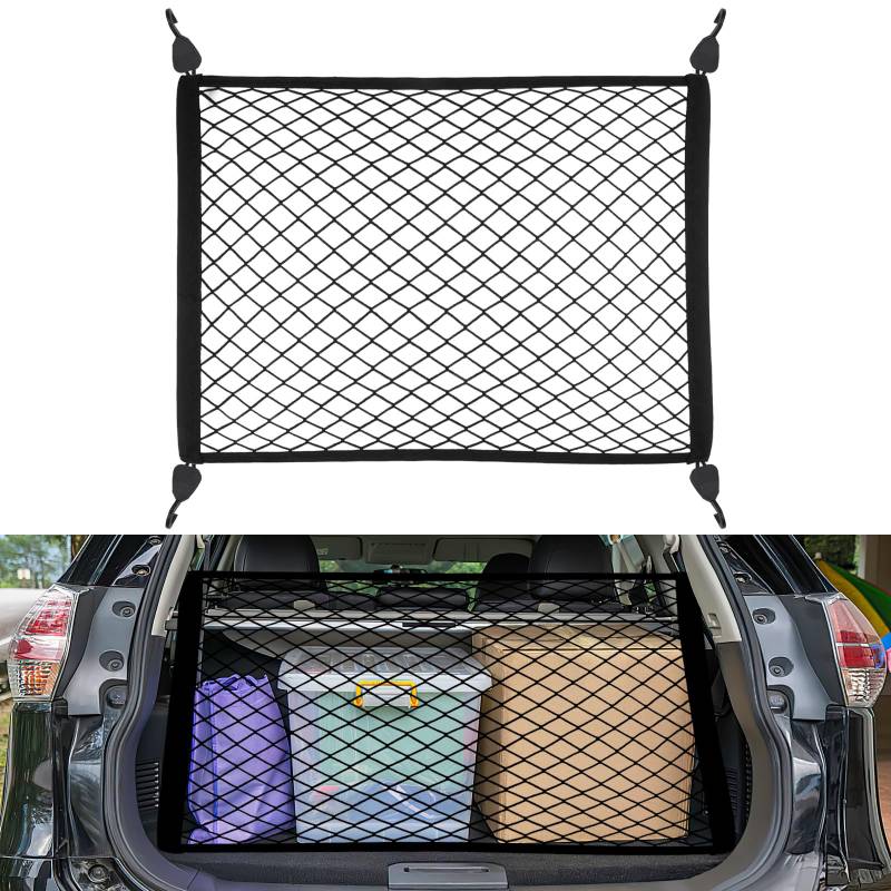 Tikplus Gepäcknetz Auto 60x40cm, Elastisch Gepäcknetz Wohnmobil, Kofferraumnetz, Gepäcknetz Kofferraum Spannnetz,Trennnetz Kofferraum Gepäckfixierung für Kofferraum & Autodach von Tikplus