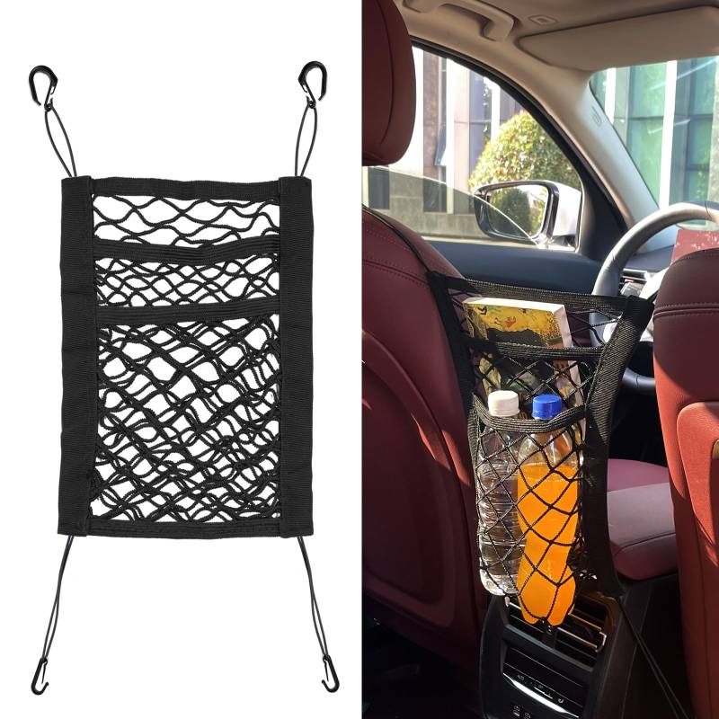 Tikplus Kofferraumnetz,Gepäcknetz Wohnmobil,3-lagige Auto Netz, Netztasche Auto, Netz Auto Papierhandtuch-Aufbewahrungsnetz， Autositz Aufbewahrungsnetz mit 4 Haken, Hundegitter Auto von Tikplus