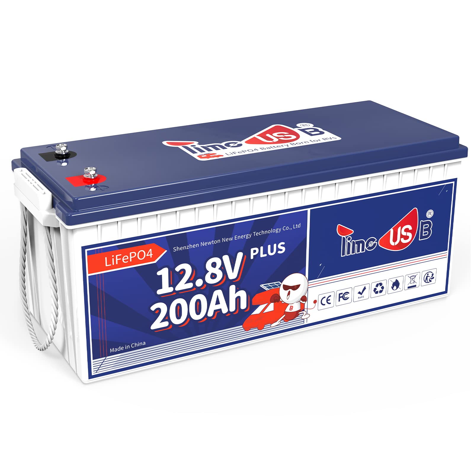 Timeusb 12V 200Ah PLUS LiFePO4 Batterie, integriertes 200A BMS, Tiefzyklus-Batterie mit max. 2560W Ausgangsleistung, perfekt für Ihr Wohnmobil, Solaranlage, Off-Grid, Wohnwagen usw von Timeusb