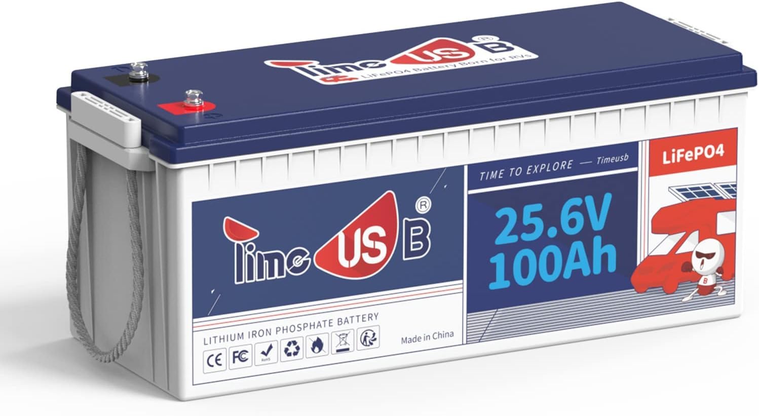 Timeusb 24V 100Ah LiFePO4 Batterie, 2560Wh Lithium Batterie, Deep Cycle Lithium Akku 100A BMS, 10 Jahre Lebensdauer mit Klasse A LiFePO4 Zellen für Wohnmobil Camper Energiespeicher Van Off-Grid von Timeusb
