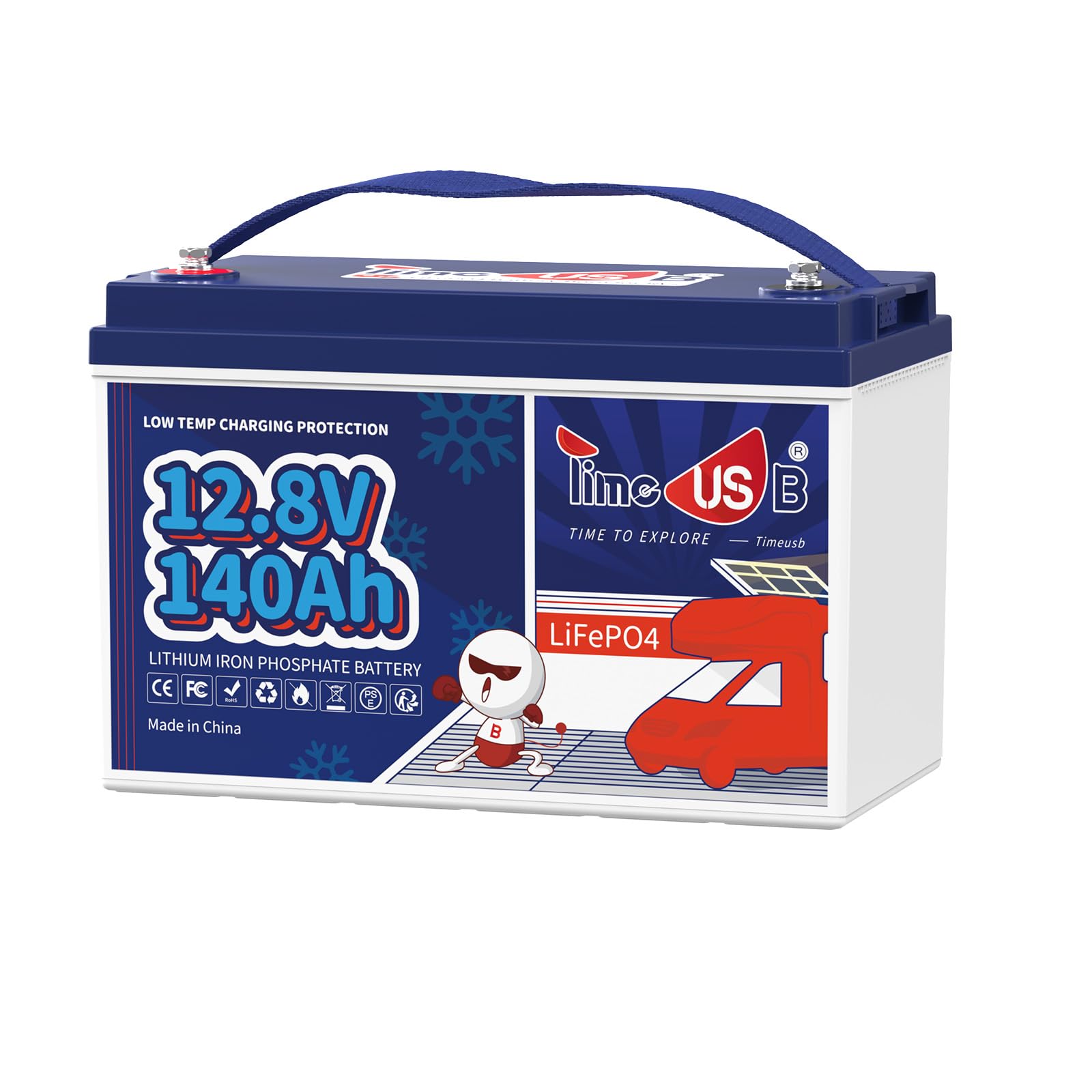 Timeusb 12V 140Ah LiFePO4 Batterie mit 100A BMS,Low Temperature Schutz,1792Wh Lithium Batterie,Max.15000 Zyklen,Perfekt für Wohnmobil,Boot,Camping,Solaranlage,Energiespeicherung zu Hause von Timeusb