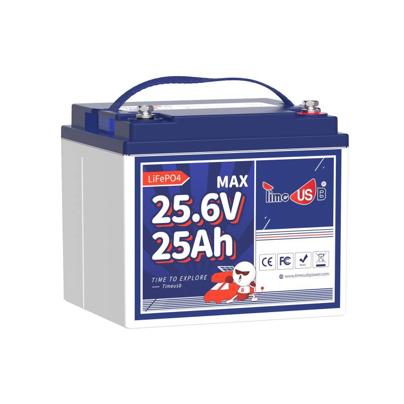 Timeusb Lithium Batterie 24V 25Ah LiFePO4 Akku 1280W Dauerlastleistung, 50A BMS Schutz,2C Hohe Entladerate,640Wh Energie für Elektro-Rasenmäher Mobilitäts-Roller Landwirtschaftliche von Timeusb