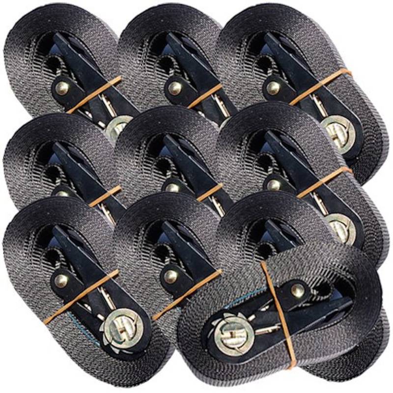 10 schwarze Spanngurte m. Ratsche 800 Kg 5 meter En 12195-2 timtina von Timtina