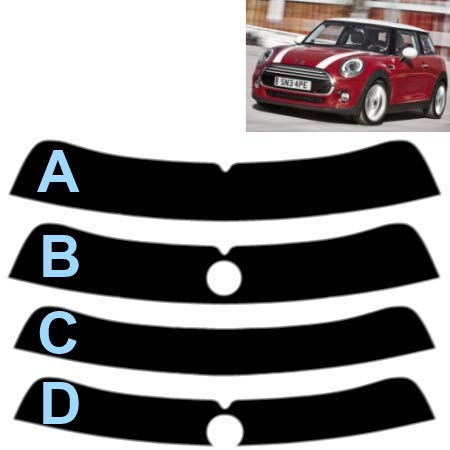 Sonnenblendstreifen für-Mini Cooper 3-Türen 2014-... Passgenaue Tönungsfolie (05% Tiefschwarz, D) von Tintcom.com