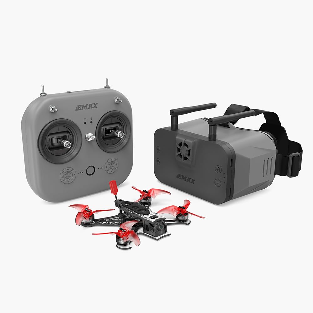 EMAX Tinyhawk 3 Plus Freestyle Drohne RTF Kit Ready To Fly FPV HD Zero Drohnen Mini Racing Quadrocopter Robuster Carbonfaserrahmen mit Brille und E8-Funksender für Kinder Erwachsene und Anfänger von Tiny Hawk