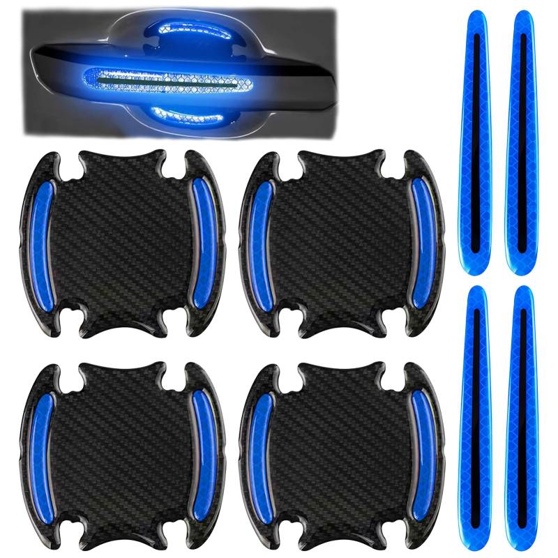 8 Stück Auto Türgriff Kratzschutz, Auto Türgriff Tasse Lack Schutzfolie Universelle Reflektierend Kohlefaser Autotür Griffe Aufkleber Türgriff Lackschutzfolie Lack Guard Abdeckung Griffschalen Blau von Tiryns