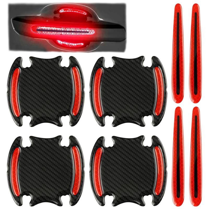 8 Stück Auto Türgriff Kratzschutz, Auto Türgriff Tasse Lack Schutzfolie Universelle Reflektierend Kohlefaser Autotür Griffe Aufkleber Türgriff Lackschutzfolie Lack Guard Abdeckung für Griffschalen Rot von Tiryns