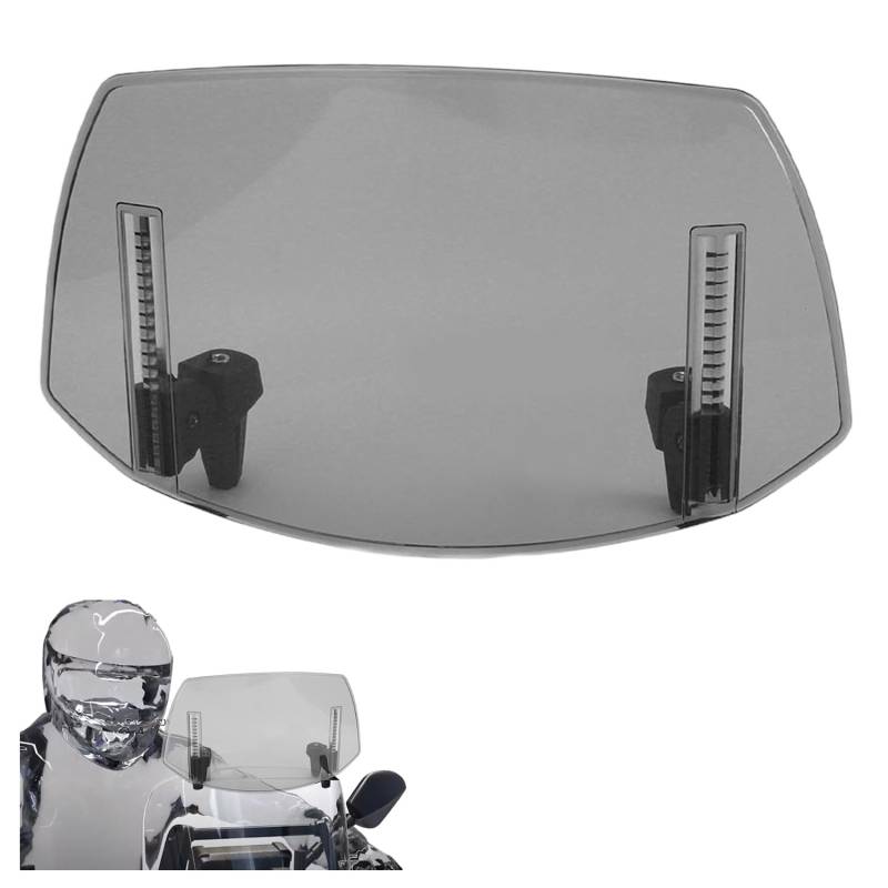 Motorrad Windabweiser Aufsatz, Verstellbare Clip-on Windschild Spoiler 29 x 22 cm ABS Motorrad Windschutzscheibe Erweiterung für MT07 MT09 MT10 R1 R3 FZ6 TMAX530 TMAX 500 (Grau) von Tissting