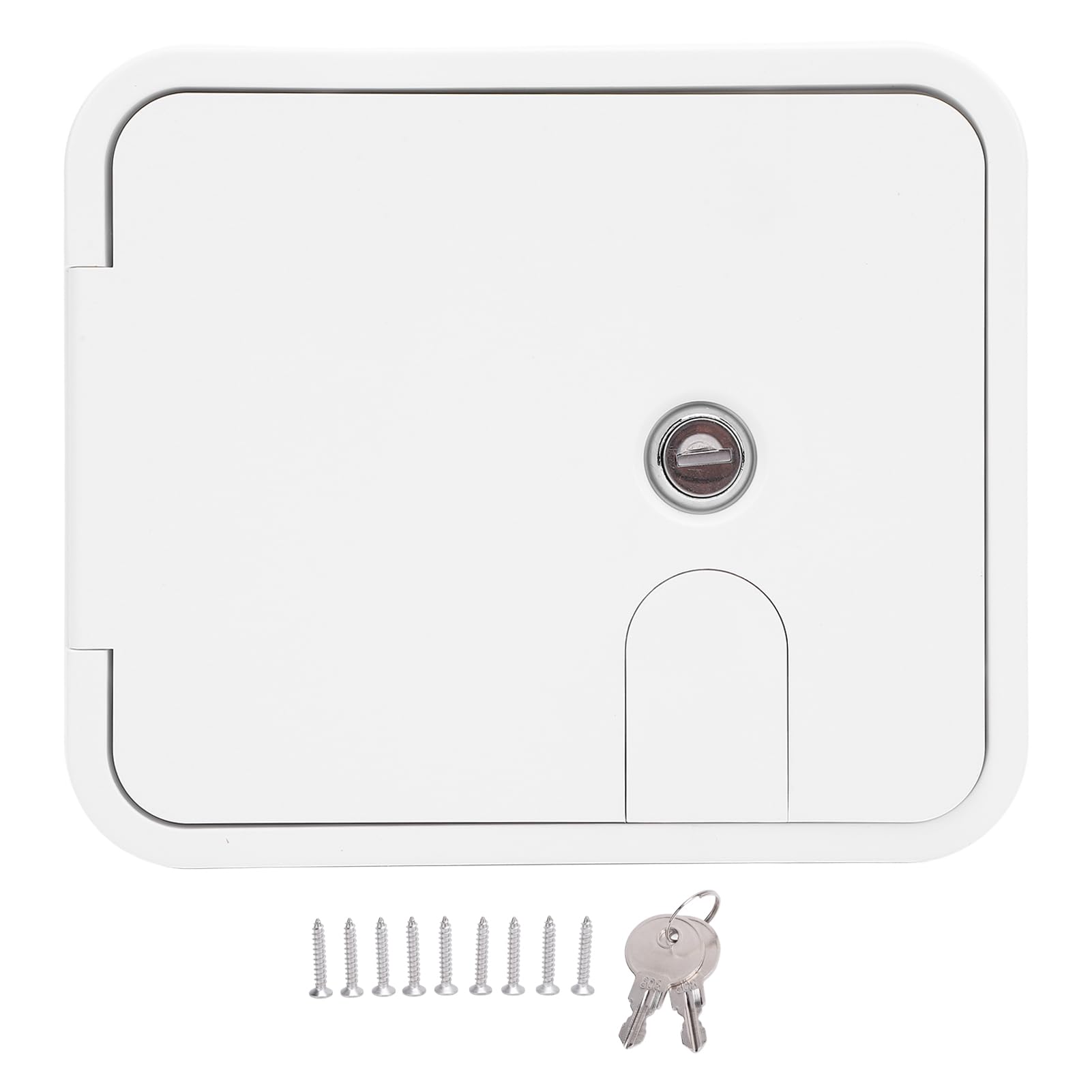 RV Netzkabelschlüssel, 145 x 116 mm Wohnmobilanhängerschlauchspeichertür mit Edelstahlschloss und Tasten 180 Grad Öffnen elektrischer Zugangstürabteil für Wohnmobilanhänger von Tissting