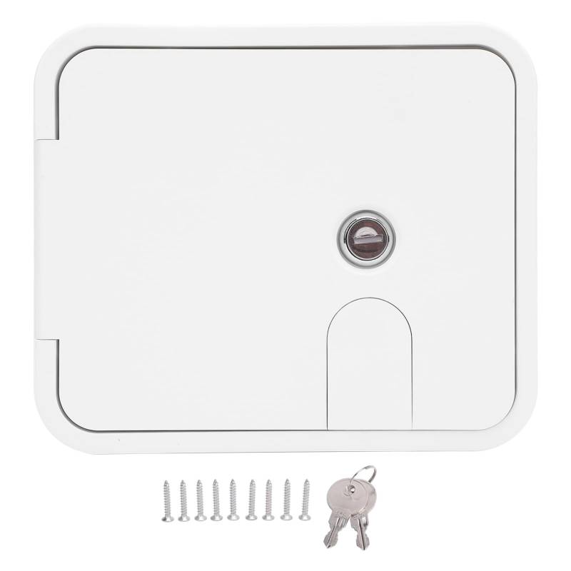 RV Netzkabelschlüssel, 145 x 116 mm Wohnmobilanhängerschlauchspeichertür mit Edelstahlschloss und Tasten 180 Grad Öffnen elektrischer Zugangstürabteil für Wohnmobilanhänger von Tissting