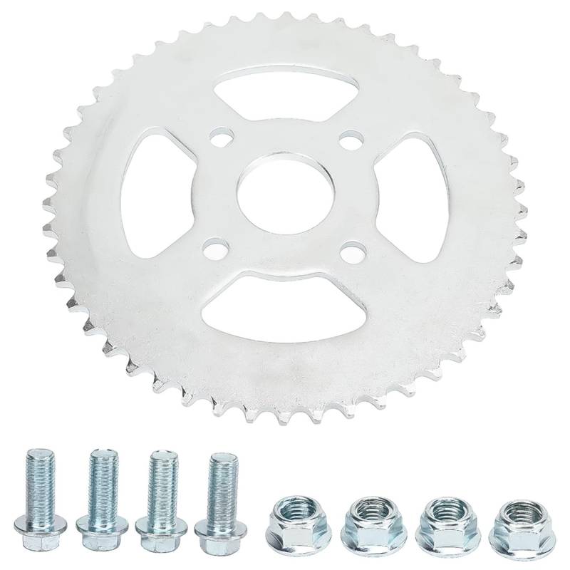 Tissting Kettenrad Hinterrad 50 Zähnen 40mm ID 420 Ketten 4 Löcher Silber Stahl Motorrad Ritzel Zahnkette für Gokart, ATV, Pit Bike von Tissting