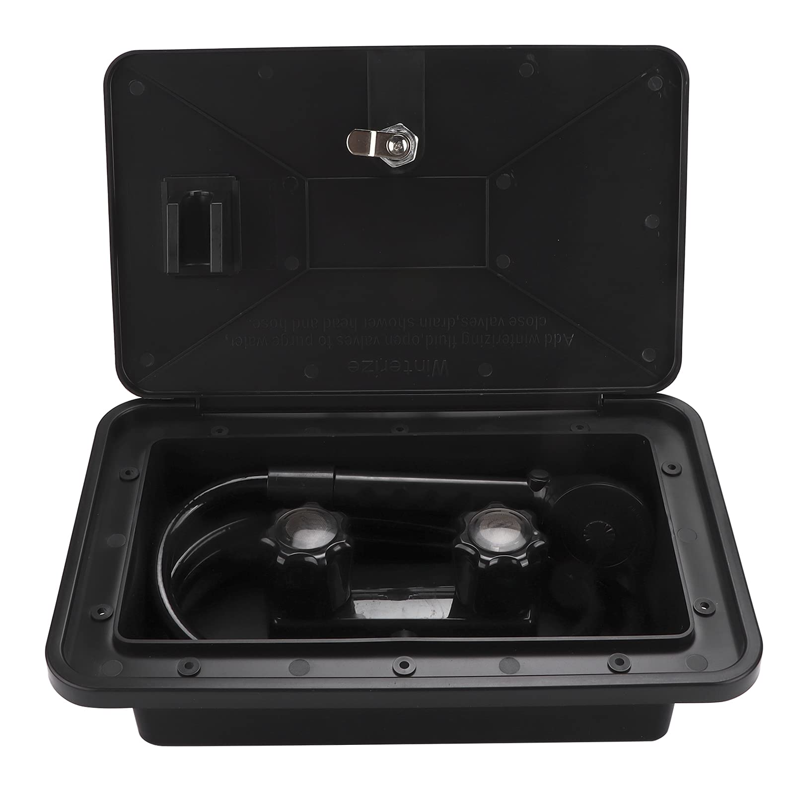 Tissting RV Außendusche Box Kit, Außenduschkabine Heiß Kaltschalter RV Duschkopf mit 1,5m Metallschlauch, RV Dusche für Boot Camper Wohnmobil Außen Wasserhahn RV Dusche Werkzeug (Schwarz) von Tissting