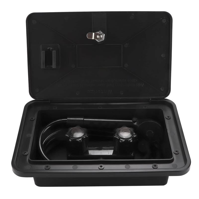 Tissting RV Außendusche Box Kit, Außenduschkabine Heiß Kaltschalter RV Duschkopf mit 1,5m Metallschlauch, RV Dusche für Boot Camper Wohnmobil Außen Wasserhahn RV Dusche Werkzeug (Schwarz) von Tissting