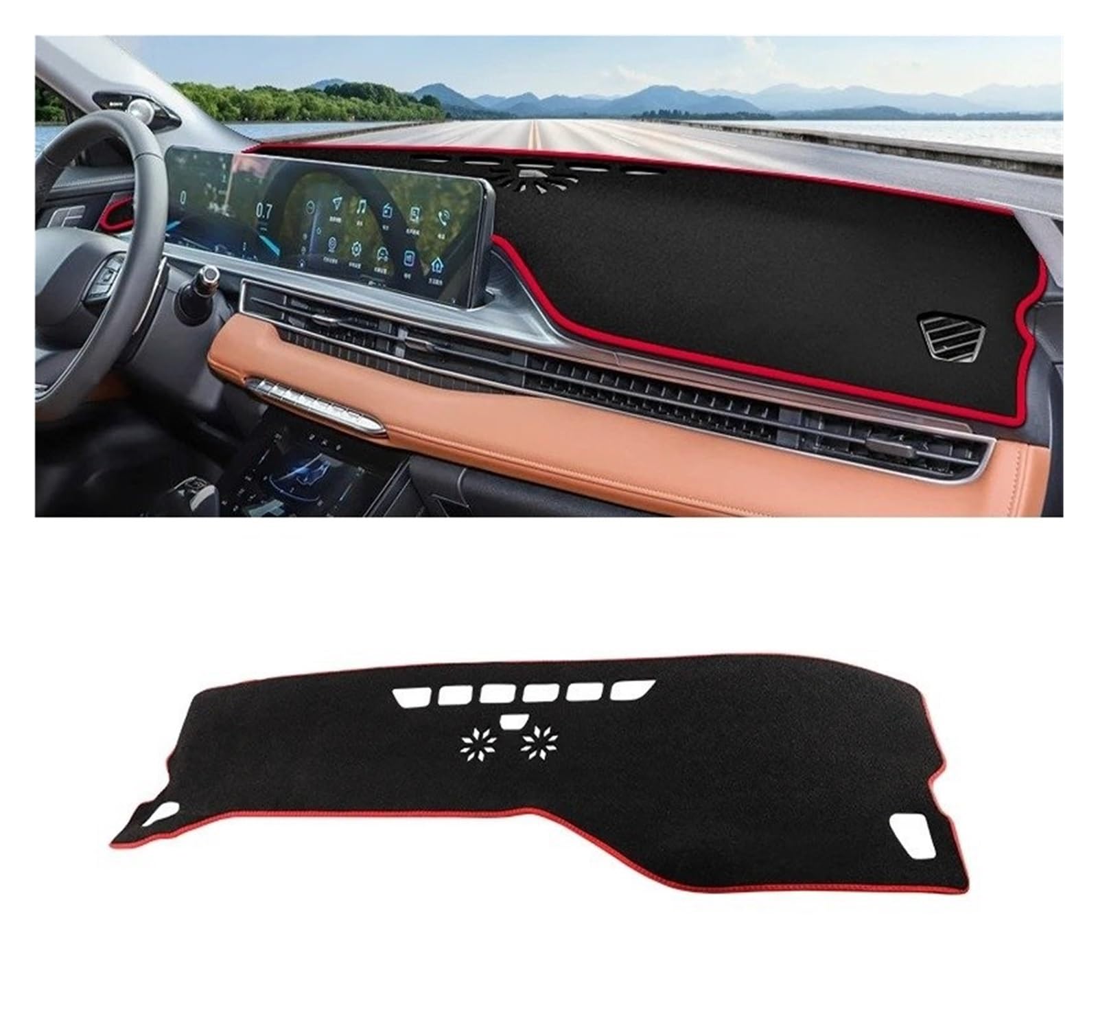 Armaturenbrett-Matte Für Chery Für Tiggo 7 Für Pro Für Max 2021-2023 LHD Auto Dashboard Abdeckung Sonnenschutz Vermeiden Licht Matte Pad Instrument Panel Teppiche Armaturenbrettmatte(A Red Side) von TjOta