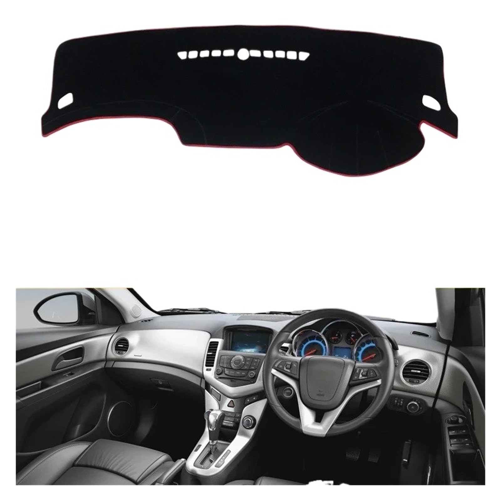 Armaturenbrett-Matte Für Chevrolet Für Cruze 2009-2015 Auto Dashboard Abdeckung Dash Matte Sonnenschutz Pad Instrument Panel Teppiche Zubehör Armaturenbrettmatte(RHD Red Side) von TjOta