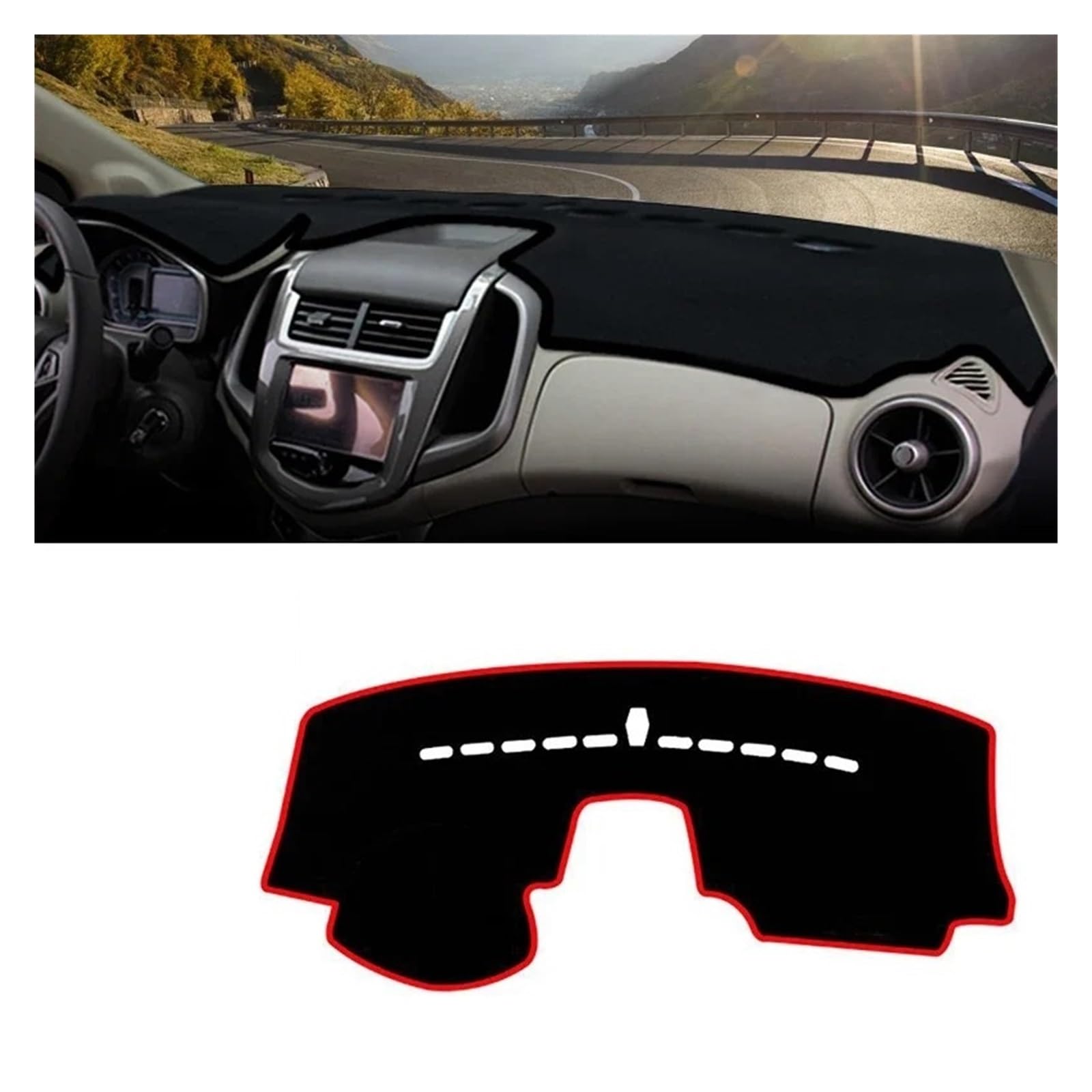 Armaturenbrett-Matte Für Chevrolet Für Sonic 2016 2017 2018 2019 2020 Auto Dashboard Vermeiden Licht Abdeckung Anti-Uv Nicht-Slip Matte Instrument Teppiche Armaturenbrettmatte(A Red Side LHD) von TjOta